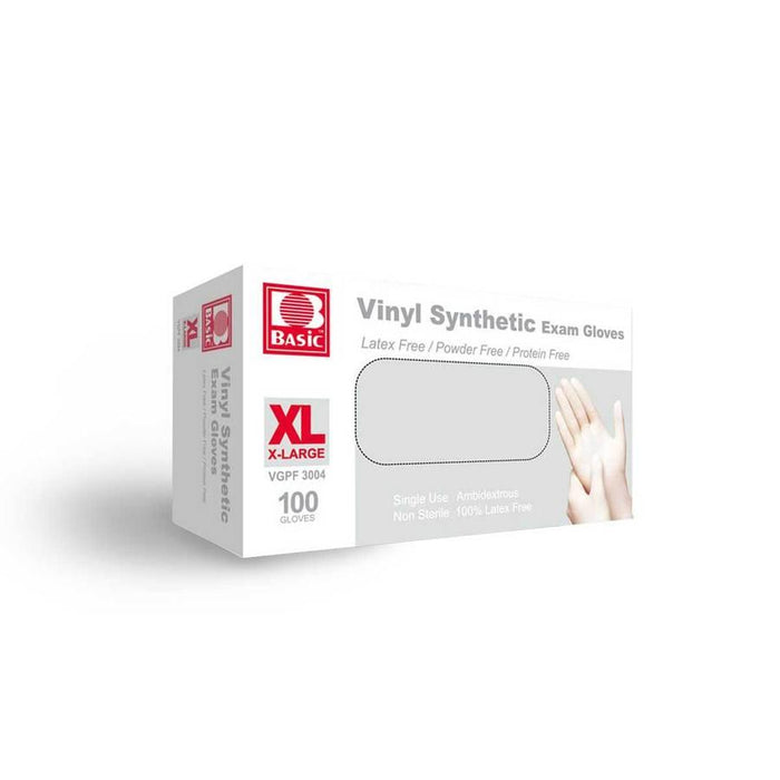 Basic Vinyl Synthetic Glove Latex Free Powder Box of 100 (Clear, X-Large)
